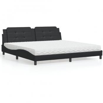 Cama con colchón de cuero sintético negro 200x200 cm y somier de listones