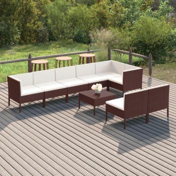 9-Piece Brown Poly Rattan Garden Lounge Set with Cushions