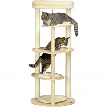 Árbol Rascador para Gatos de Madera con Múltiples Plataformas Cama Desmontable y Cojines Ø54x123,5 cm Roble