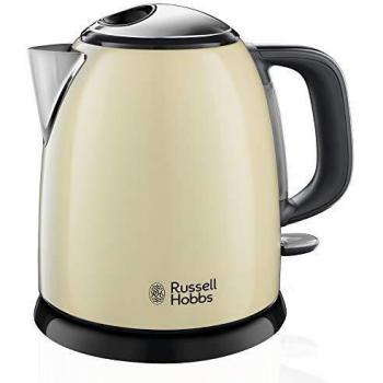 Russell Hobbs Hervidor de Agua Eléctrico Colours Plus - 1 litro, Hervidor Pequeño, 2400 W, Filtro Extraíble, Zona de Ebullición Rápida, Base de 360°, Indicador Nivel de Agua, Inox., Crema - 24994-70