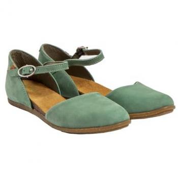 Sandalias de Piel Verde Jade para Mujer El Naturalista ND54, Planas con Hebilla, Casual, Talla 42
