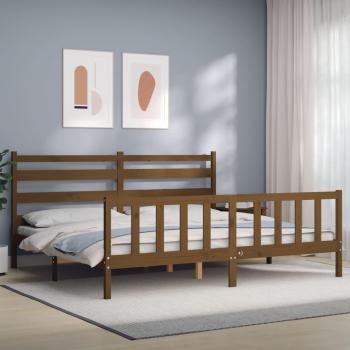 Estructura de cama y cabecero de madera maciza marrón miel 200x200 cm