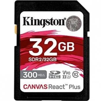 Kingston Canvas React Plus 32GB SDHC Memory Card UHS-II 300R/260W U3 V90 for Full HD/4K/8K - SDR2/32GB