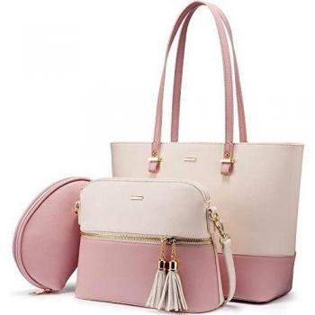 LOVEVOOK Bolso para mujer Shopper Bolso de hombro Monedero Bolso grande para mujer bolso de mano de 3 piezas, albaricoque rosa