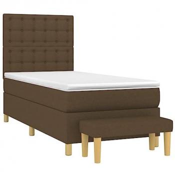 Cama box spring con colchón tela marrón oscuro 90x190 cm