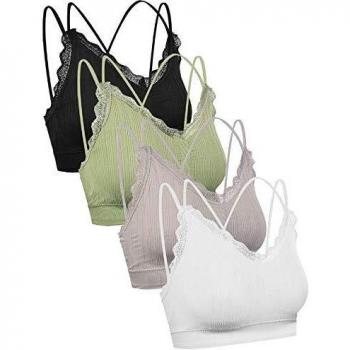 UMIPUBO 4 Piezas de Sujetador de Camisola para Mujer Sujetador de Tubo de Cuello V Banda Sujetador de Dormir Sujetador Deportivo Ropa Interior con Tirantes Elásticos