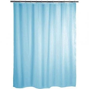 MSV 140483 - Cortina de Ducha, poliéster/plástico, con 12 Anillas de Metal, 240 x 200 x 0,1 cm, Azul