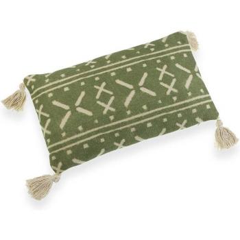 Cojín rectangular Versa verde con borlas