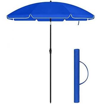 Sombrilla Portátil Azul de Jardín y Playa, Ø 2 m, UPF 50+, Inclinable, Resistente al Viento, con Bolsa de Transporte