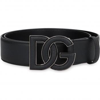 Dolce & Gabbana Men's Calf Leather Belt with DG Logo Buckle in Black | Size 95 | BC4675AT489 Color 80999