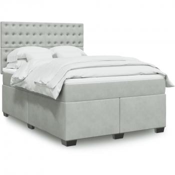 Cama box spring con colchón de terciopelo gris claro 140x190 cm Vidaxl