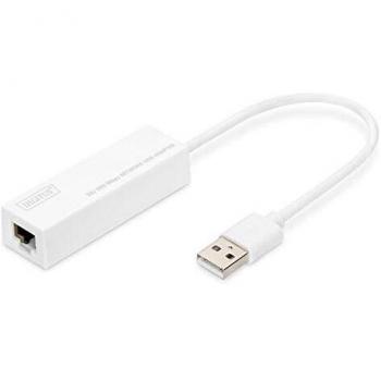 DIGITUS DN-10050-1 Adaptador de rojo a través de USB2.0, Fast Ethernet 100 MBit/s RJ45, Conexión LAN adicional a través de conector USB-A, Blanco