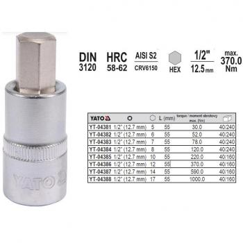 Yato YT-04381 Punta de Destornillador, 1 pieza, tipo insertable de llave de cubo