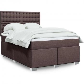 Cama Box Spring con Colchón de Tela Marrón Oscuro 140x190 cm