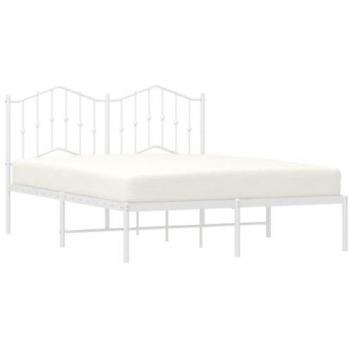 vidaXL Metal Bed Frame without Mattress with Headboard White 150x200cm