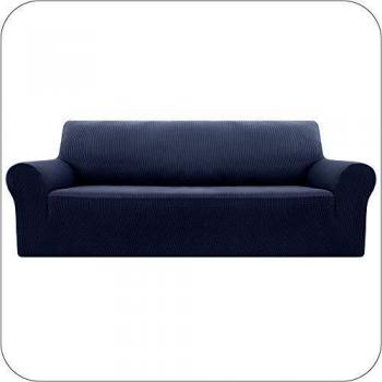 UMI. by Amazon Funda Sofa Suave Elastica de Color Liso 3 Plazas Azul Marino