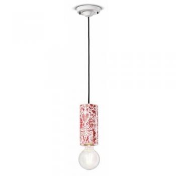 Lámpara Colgante Ferroluce PI Motivo Floral Ø 8 cm Rojo/Blanco