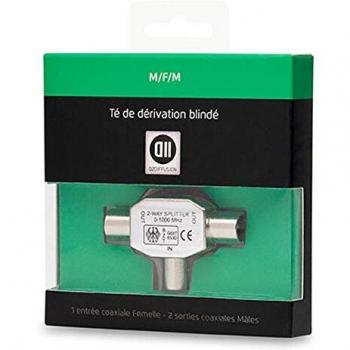 Adaptador Satelital Coaxial 9.52 mm - 1 Entrada Femenina / 2 Salidas Masculinas - Blanco - A Sertir