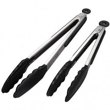 iNeibo Pinzas Cocina Profesional Pinzas de Cocina de Acero Inoxidable y Silicona Resistentes al Calor 2 Unidades 9 y 12 pulgada