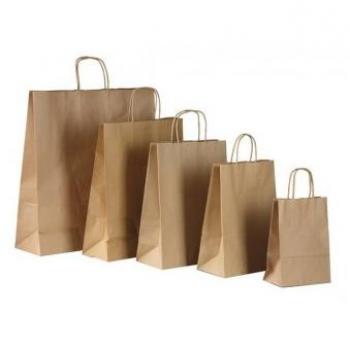 Bolsa de papel con asa retorcida 125 gr. 21 x 11 x 29 cm Kraft, paquete de 25 unidades
