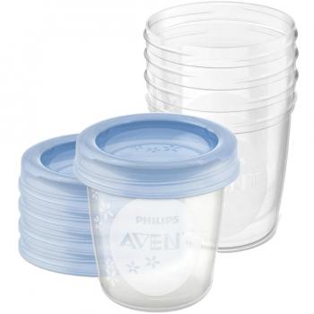 Philips Avent SCF619/05 Set de Recipientes para Leche Materna, 5 Vasos de 180ml con Tapas