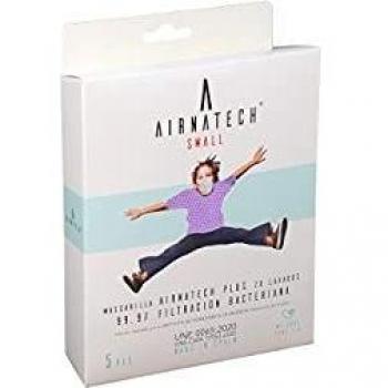 A AIRNATECH Mascarilla Higiénica Plus Lila Talla S - Protección Bidireccional - 5 Unidades - Fabricada en España - Certificada por AITEX y ensayada por AENOR - Reutilizable hasta 20 lavados