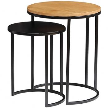 Mesas nido auxiliares de madera de mango maciza y metal negro TAHL - Natural