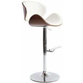 Taburete de bar de diseño blanco y madera walnut Miliboo