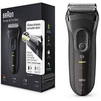 Braun Series 3 ProSkin 3020s Afeitadora Eléctrica Hombre, Afeitadora Barba Inalámbrica y Recargable, Máquina de Afeitar para Hombre, Negro