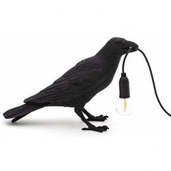 Lámpara de mesa LED Bird Lamp, diseño en resina, color negro, altura 18.5 cm