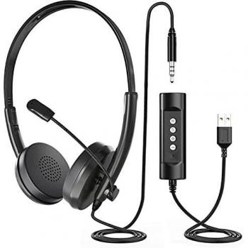 Newaner Auriculares PC con Cable y Micrófono, Auriculares Diadema Telefono USB/3.5mm, Cascos Diadema con Cancelación de Ruido Micro para VoIP, Skype, PC, Teléfono Fijo, Móviles, Oficina, Teleconfe
