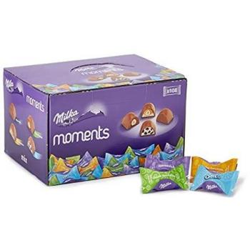 Milka Moments - Surtido de Chocolate Milka, Mix de Sabor Chocolate con Leche de los Alpes, Avellanas, Oreo y Toffee Avellana, Chocolatinas Mini Individuales - Caja de 1 Kg