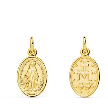 Medalla Virgen del Carmen Oro 18k unisex 24 mm bisel liso, Medalla Virgen Milagrosa Oro 18k ovalada 14 mm