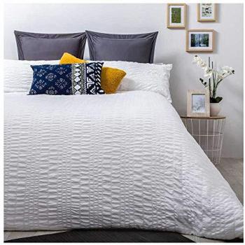 Funda Nórdica Seersucker Blanco de Microfibra Bambula con Cremallera - Incluye 1 o 2 Fundas de Almohada para Cama de 90 (150 x 220 cm)