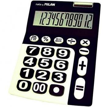 Milan 150912KBL Calculadora, 12 Dígitos, Teclas Grandes, Color Negro Blanco, Pequeño