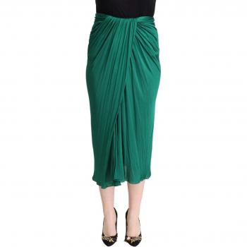 Dolce & Gabbana Dark Green High Waist Midi Pencil Cut Pleated Skirt - IT44|L, Female, Size: M