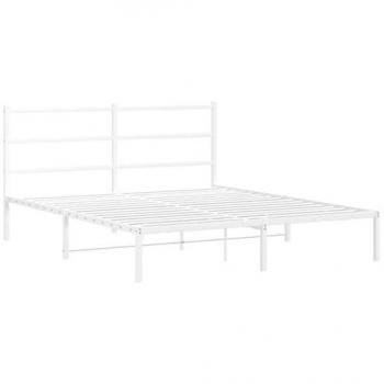 Cama de metal blanco con cabecero, estructura sin colchón, tamaño 160x200 cm