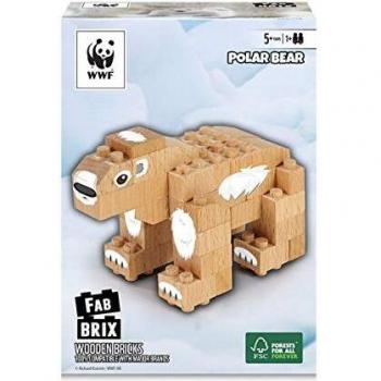 FabBrix WWF Wooden Bricks Polar Bear Bloques de construcción de Madera de Haya certificada, 100% Compatible con Bloques de construcción convencionales