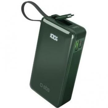 Powerbank SBS 10000 mAh con pantalla LCD y cable USB-C integrado Verde