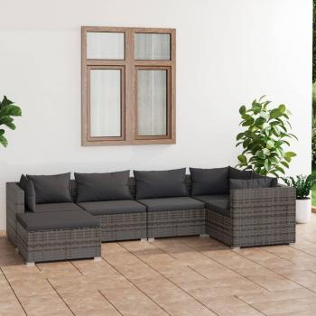 6-Piece Grey Poly Rattan Garden Lounge Set with Cushions
