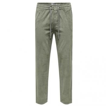 Only & Sons Men's Tapered Fit Corduroy Pants with Elastic Waist - Model 'Linus' - Size S - Castor Gray