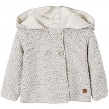 VERTBAUDET Chaqueta de punto tricot con cremallera, capucha y pompón, para bebé Gris oscuro liso 6M-67CM