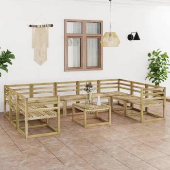 Juego de sofás de jardín 10 piezas de madera de pino impregnada verde