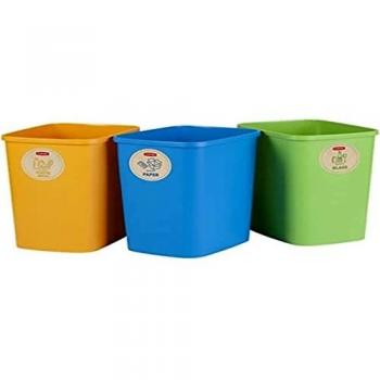 CURVER Eco Friendly Juego de 3 cubos de basura para sistema de reciclaje, cubos de plástico para papel, cristal y plástico (3 x10 L)