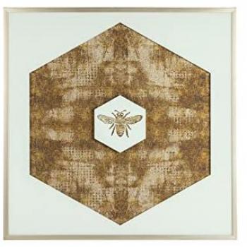 Adda Home - Cuadro Hexágono Centro de Mesa 100x5x100 Cm - Decoración de Pared, Lienzo Serigrafiado, Marco de Madera, Cristal, Color Beige/Dorado/Marrón