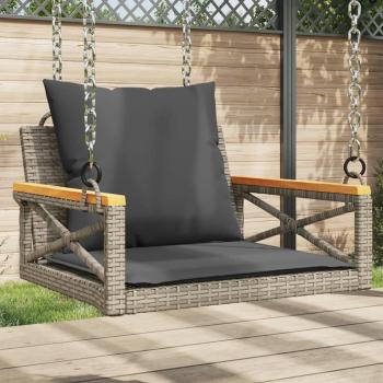 Banco columpio de ratán sintético con almohadas gris 63x62x40 cm