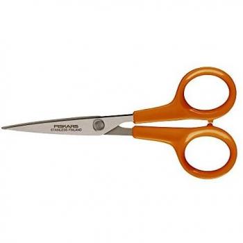 FISKARS Tijeras para trabajos manuales, Classic, Longitud 13 cm, Para diestros y zurdos, Hoja de acero inoxidable, mangos de plástico, Naranja, 1005153