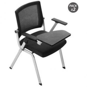 Pack de 2 sillas confidente Cromad con pala abatible, acolchado extra y mesa plegable - Negro