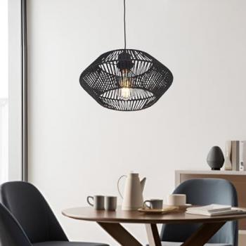 Lámpara colgante Amersham regulable en altura de metal y ratán 1xE27 - Negro