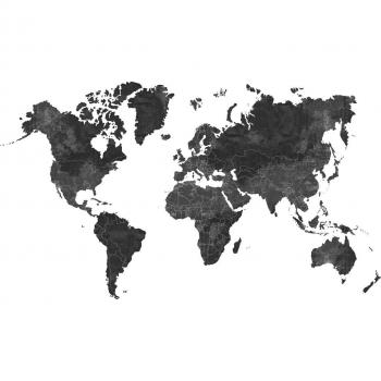Fototapete Mapa del Mundo - 3 x 3 m - Gris Antracita y Verde Grisáceo